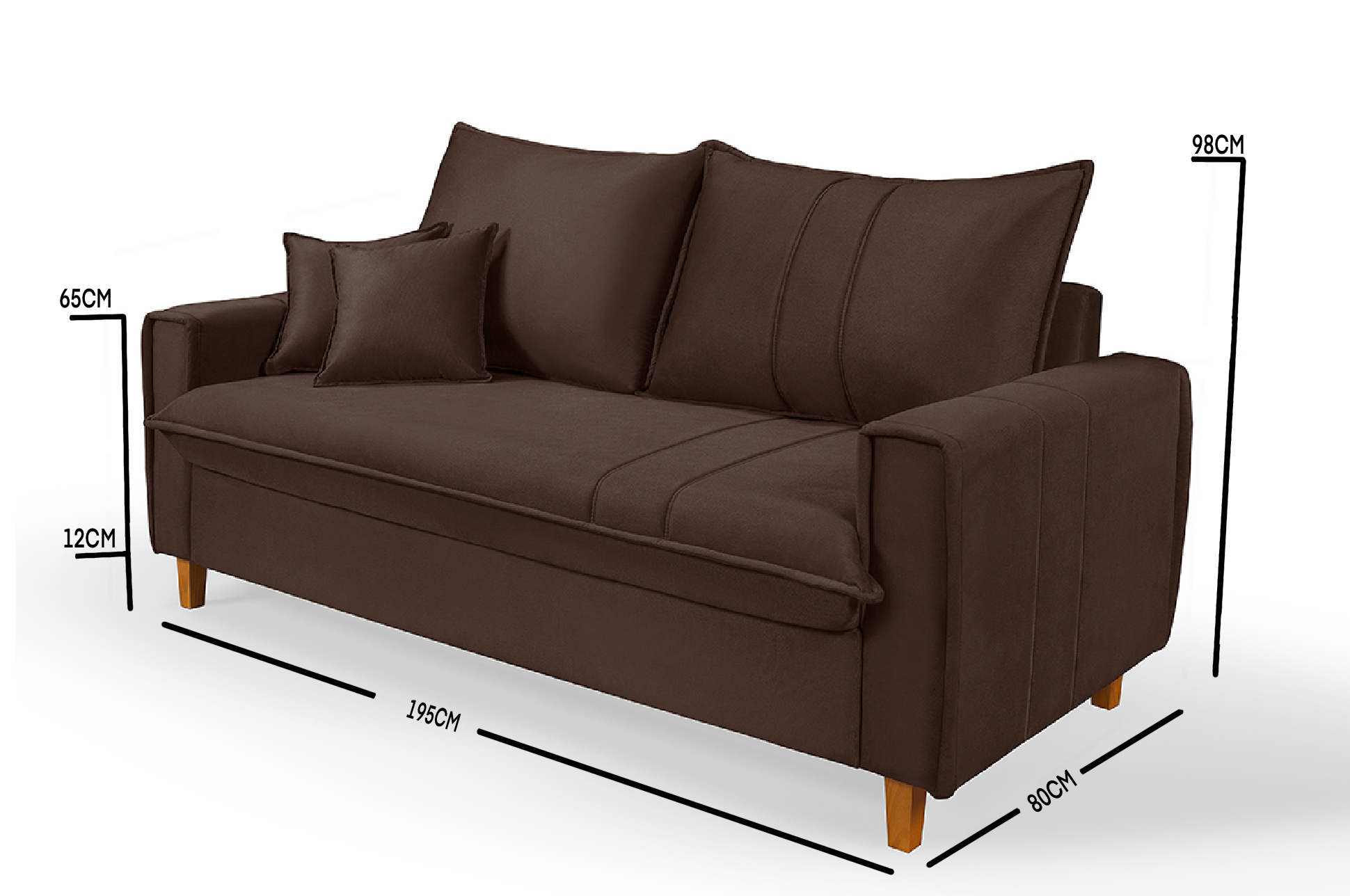 Sofa Living com Bau Multiuso 3 Lugares Suede Pes em Madeira: Marrom - 6