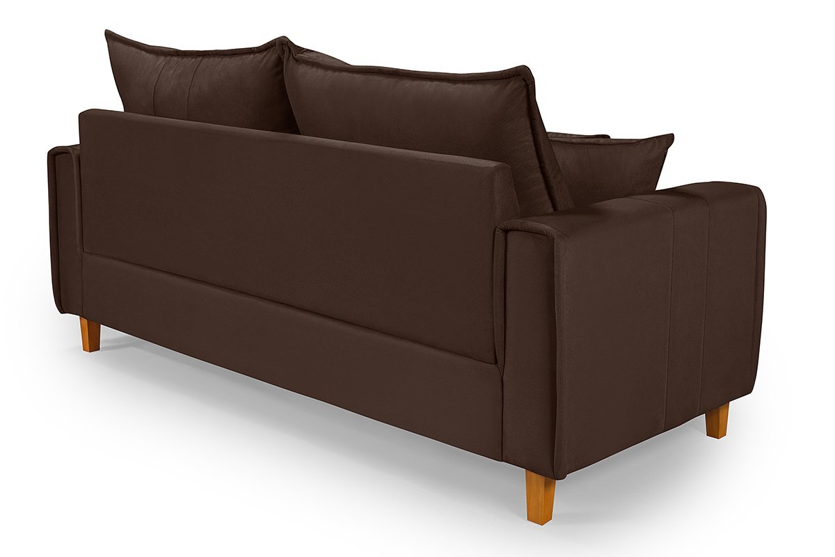 Sofa Living com Bau Multiuso 3 Lugares Suede Pes em Madeira: Marrom - 5