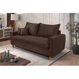 Sofa Living com Bau Multiuso 3 Lugares Suede Pes em Madeira: Marrom - 2