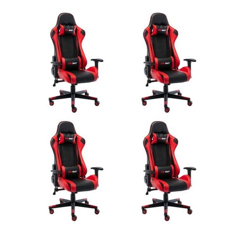 Kit 4 Cadeiras Gamer Giratória One Shot Preto/Vermelho