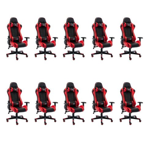 Kit 10 Cadeiras Gamer Giratória One Shot Preto/Vermelho