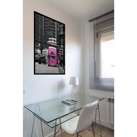 Quadro Decorativo Londres Bonde Rosa - 70x50cm:moldura Preta