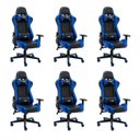 Ver imagem 1 de Kit 6 Cadeiras Gamer Giratória em Couro One Shot Preto/Azul