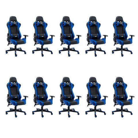 Kit 10 Cadeiras Gamer Giratória em Couro One Shot