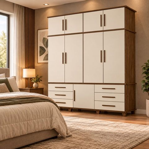 Guarda-Roupa Casal 9 Portas 6 Gavetas MDF 245x185x53,5cm Londres Luapa Off White Malbec