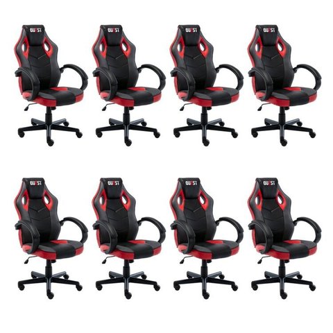 Kit 8 Cadeiras Gamer Giratória Regulavel Quest Preto/Vermelho