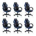 Ver imagem 1 de Kit 6 Cadeiras Gamer Giratória Regulavel Quest Preto/Azul