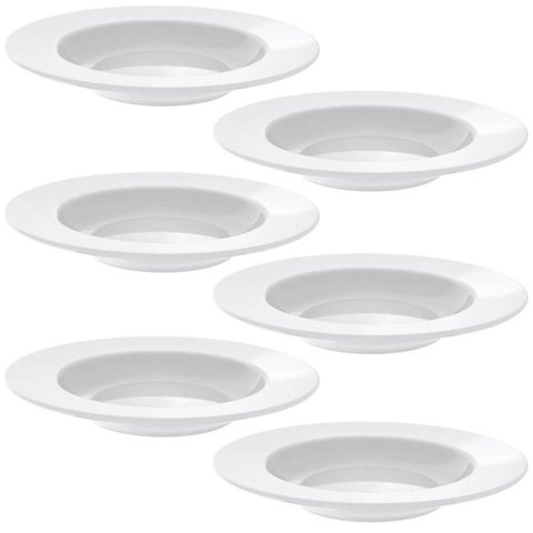 Jogo 6 Pratos Fundos Tramontina Porcelana 23cm Aba Larga Branco Maria Augusta