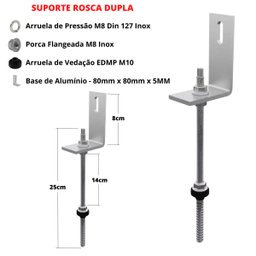 Estrutura Suporte Fixa Linha C Placa Painel Solar Inox Telha Fibrocimento Ondulada Viga Madeira | Pe - 4