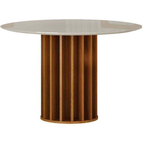 Mesa de Jantar Flora Off White Cinamomo Base em Madeira 1,08 M Leifer Móveis