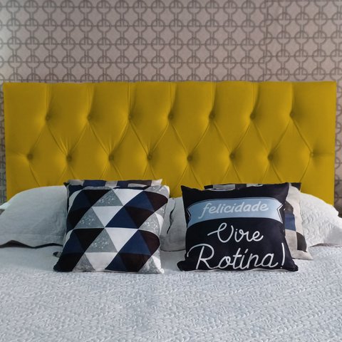 Cabeceira Estofada King Capitonê Luna Suede Liso Amarelo 195 X 60 RBL