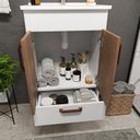 Ver imagem 3 de Conjunto para Banheiro com Gabinete com Pés, Lavatório e Espelheira Málaga Branco/Carvalho