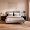 Ver imagem 1 de Cama Casal Amsterdã com Cabeceira Estofada Design Moderno Tecido Linho Cinza