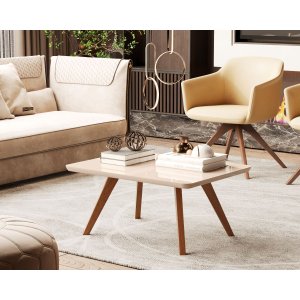 Mesa de Centro Retangular Sala Mdf Pé Palito Decorativa Decor Off White