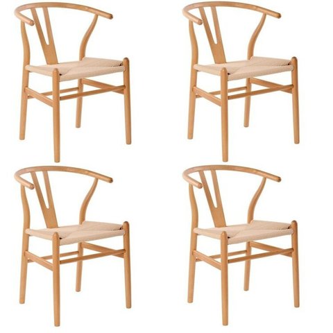 Kit com 4 Cadeiras para Sala de Jantar Wishbone Madeira Maciça Marrom/Clara