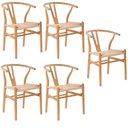 Ver imagem 1 de Kit com 5 Cadeiras para Sala de Jantar Wishbone Madeira Maciça Marrom/Clara