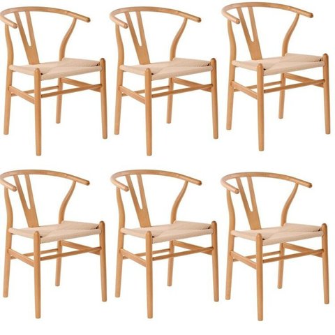 Kit com 6 Cadeiras para Sala de Jantar Wishbone Madeira Maciça Marrom/Clara