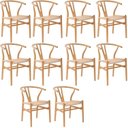 Ver imagem 1 de Kit com 10 Cadeiras para Sala de Jantar Wishbone Madeira Maciça Marrom/Clara