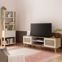 Ver imagem 1 de Sala de Estar Completa para TV Até 75 Polegadas Charlotte 3 Portas 4 Prateleiras Carvalho/Off White
