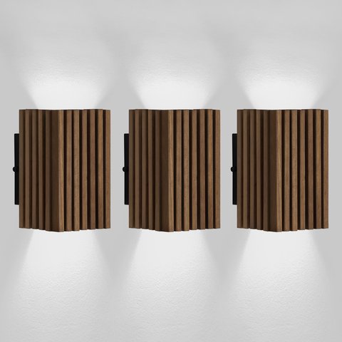 3 Arandela Madeira Rústica Elegante e Resistente Luminária+led 20cm Luxo