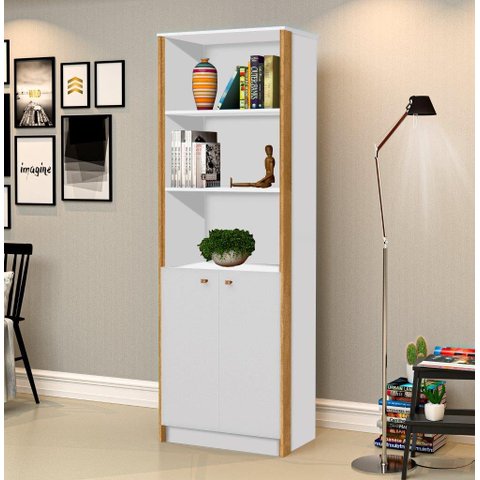 Estante para Escritório Off com Prateleiras para Objetos e 2 Portas Cor Branco/nature Ja