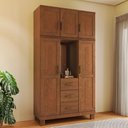 Ver imagem 6 de Guarda Roupa Solteiro Lorie F06 5 Portas Bater 3 Gavetas Madeira Maciça Castanho Lyam Decor