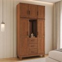 Ver imagem 1 de Guarda Roupa Solteiro Lorie F06 5 Portas Bater 3 Gavetas Madeira Maciça Castanho Lyam Decor