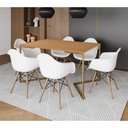 Ver imagem 2 de Mesa Jantar Industrial Canela 137x90cm Base V Dourada com 6 Poltronas Eames Eiffel Daw Madeira Branc