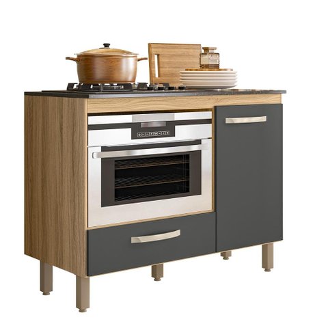 Balcão Cozinha para Cooktop 105cm com 1 Porta e 1 Gaveta Freijo/chumbo