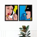 Ver imagem 1 de Kit 2 Quadros Engraçados para Banheiro Unissex 24x18cm:madeira Preta