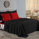 Ver imagem 1 de Jogo de Cama Casal Viúva Nobre 4 Peças Malha 100% Algodão - Preto / Vermelho
