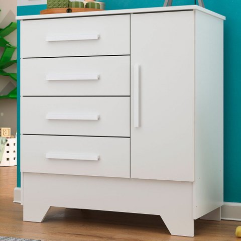 Cômoda Infantil Kids 1 Porta 4 Gavetas Branco - Panorama Móveis