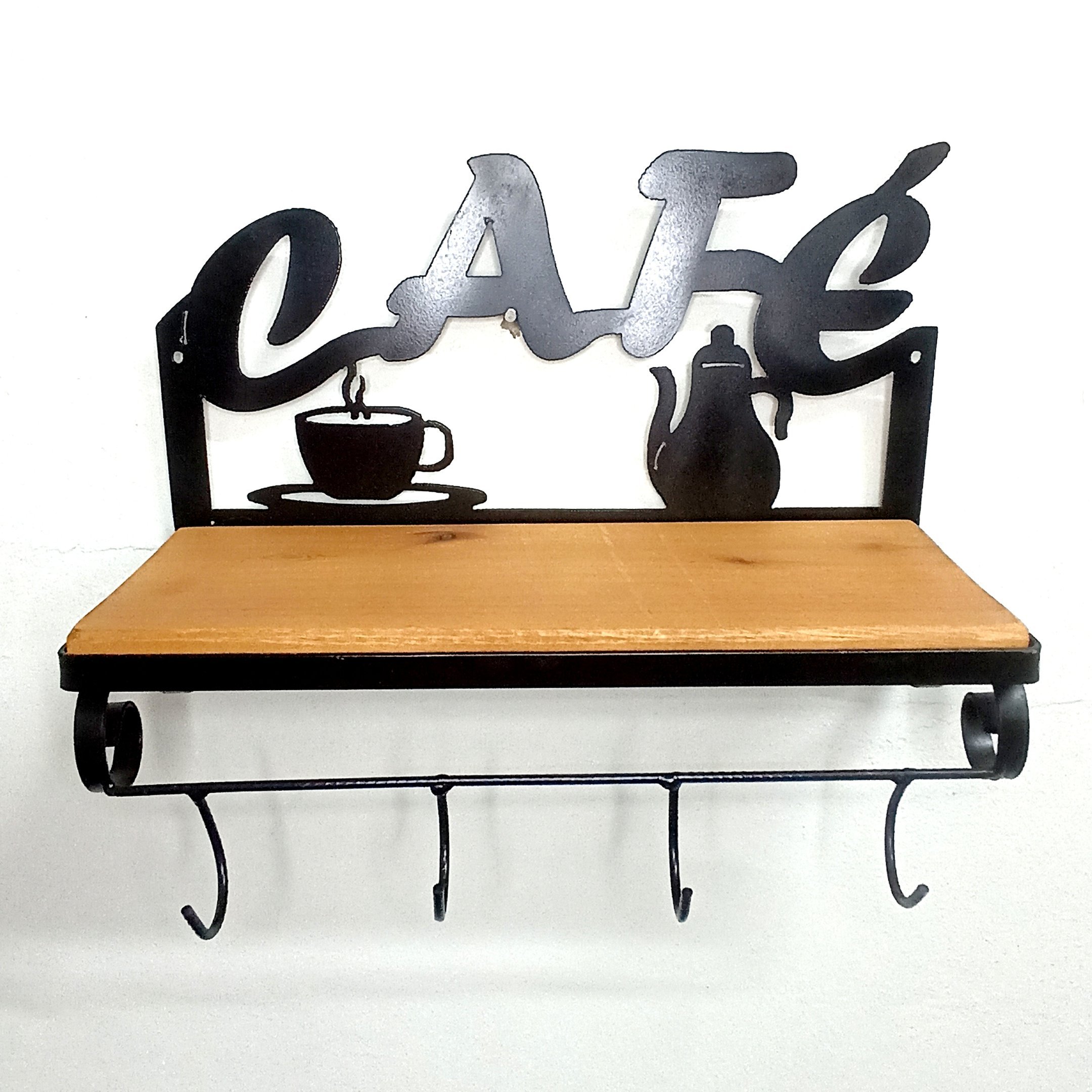 Prateleira cantinho do café suporte para xícaras e condimentos armário de cozinha aberto de parede f - 1