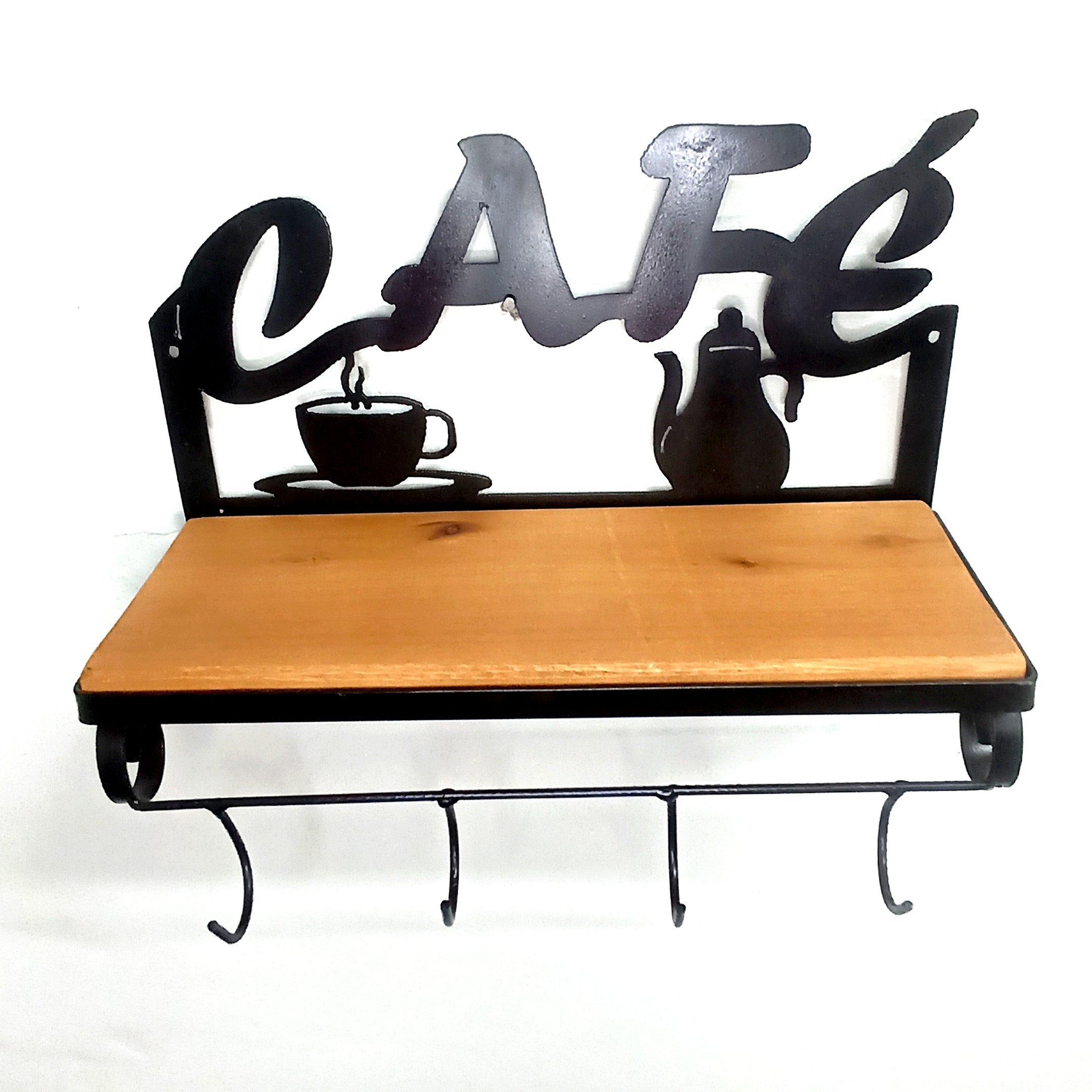 Prateleira cantinho do café suporte para xícaras e condimentos armário de cozinha aberto de parede f - 4