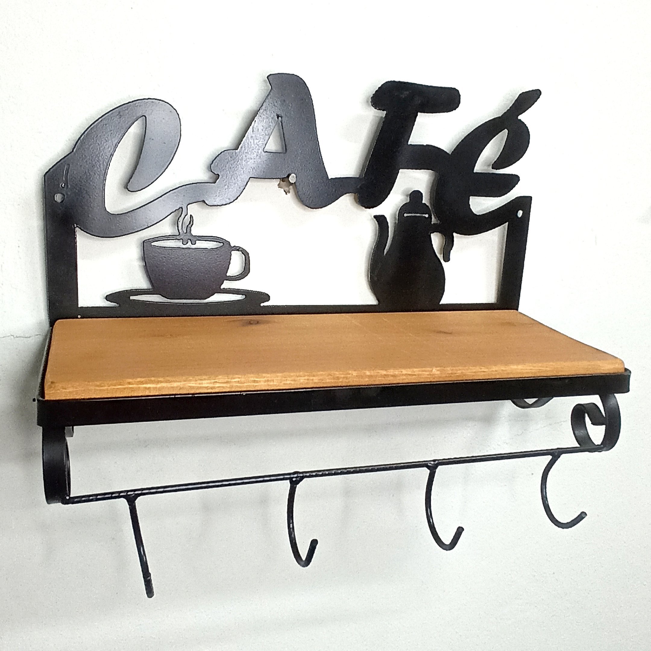 Prateleira cantinho do café suporte para xícaras e condimentos armário de cozinha aberto de parede f - 3
