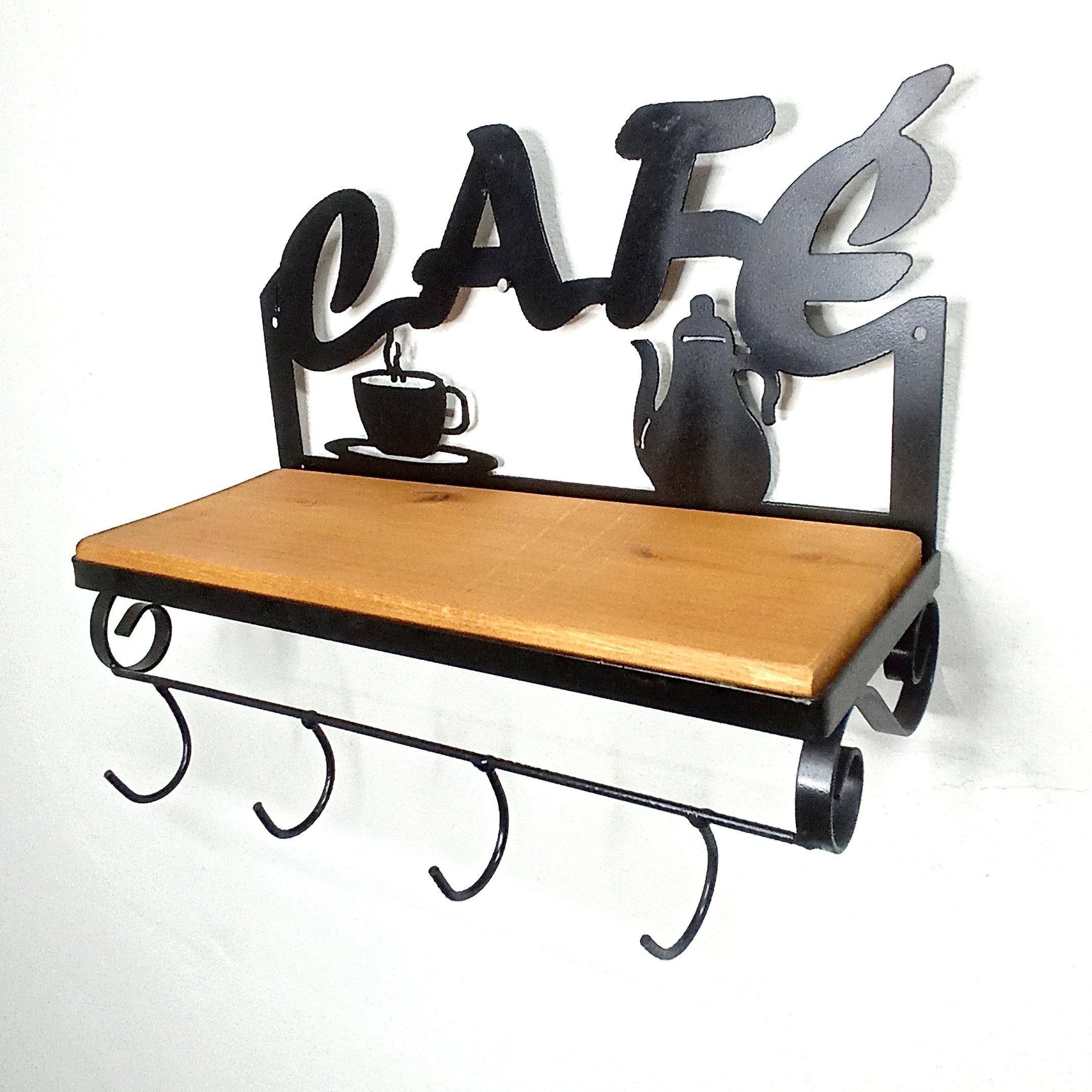 Prateleira cantinho do café suporte para xícaras e condimentos armário de cozinha aberto de parede f - 2