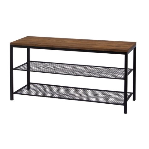 Banco Sapateira Grande 1m Hall de Entrada Design Industrial Preto/Marrom