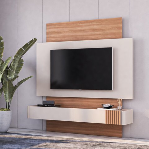 Painel para TV até 60 Polegadas 171CMX180CM 2 Portas Kobe Yescasa Bege
