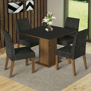 Conjunto Sala de Jantar Mesa Tampo de Madeira 4 Cadeiras Rustic/preto/oxford Karina Madesa