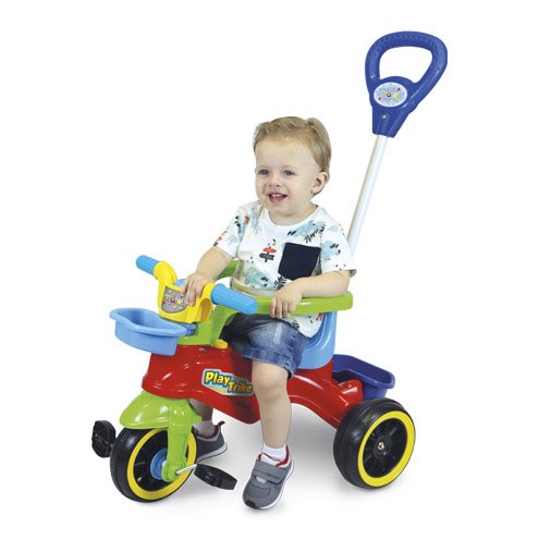 Triciclo Infantil Passeio e Pedal Com Proteção e Empurrador Play Trike Colorido - Maral - 2