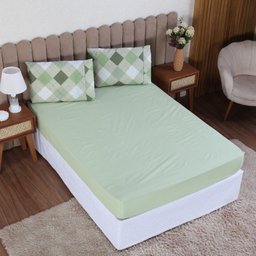 Jogo de Cama Queen 3p Lençol + Fronha Esmeralda Percal 100% Algodão:xadrez Verde - 2