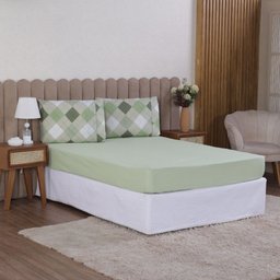 Jogo de Cama Queen 3p Lençol + Fronha Esmeralda Percal 100% Algodão:xadrez Verde - 1