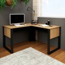 Ver imagem 2 de Mesa de Canto para Escritório em L Mdp Amêndoa/preto