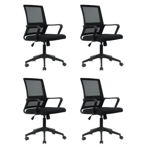 Kit 4 Escritorio Diretor Giratória Tela Mesh com Relax Tokyo