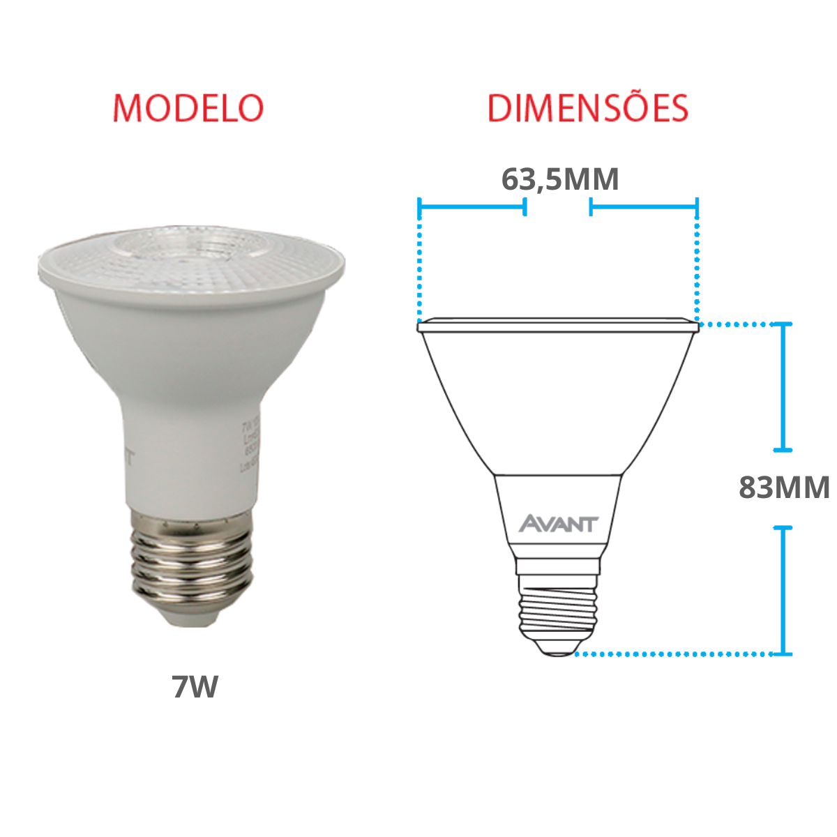 Kit 02 Lâmpada Par20 Avant E27 6500k 7w - 3