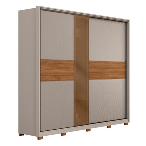 Guarda Roupa Casal Authentic 2 Portas Deslizantes Nogueira/nude Prime Tx com Vidro Reflecta e Pés