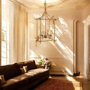 Ver imagem 2 de Lustre Pendente Clássico Búzios em Metal e Folhas de Ouro para Sítio Fazenda 100x54cm