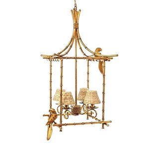 Lustre Pendente Clássico Búzios em Metal e Folhas de Ouro para Sítio Fazenda 100x54cm