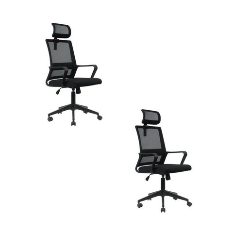 Kit 2 Cadeiras Presidente Giratória Tela Mesh com Relax Tokyo Preto