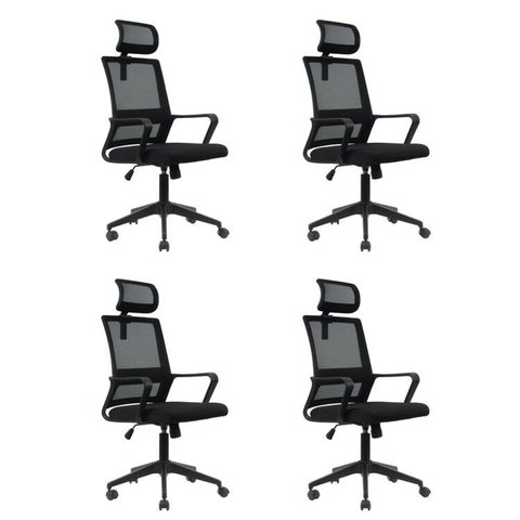 Kit 4 Cadeiras Presidente Giratória Tela Mesh com Relax Tokyo Preto